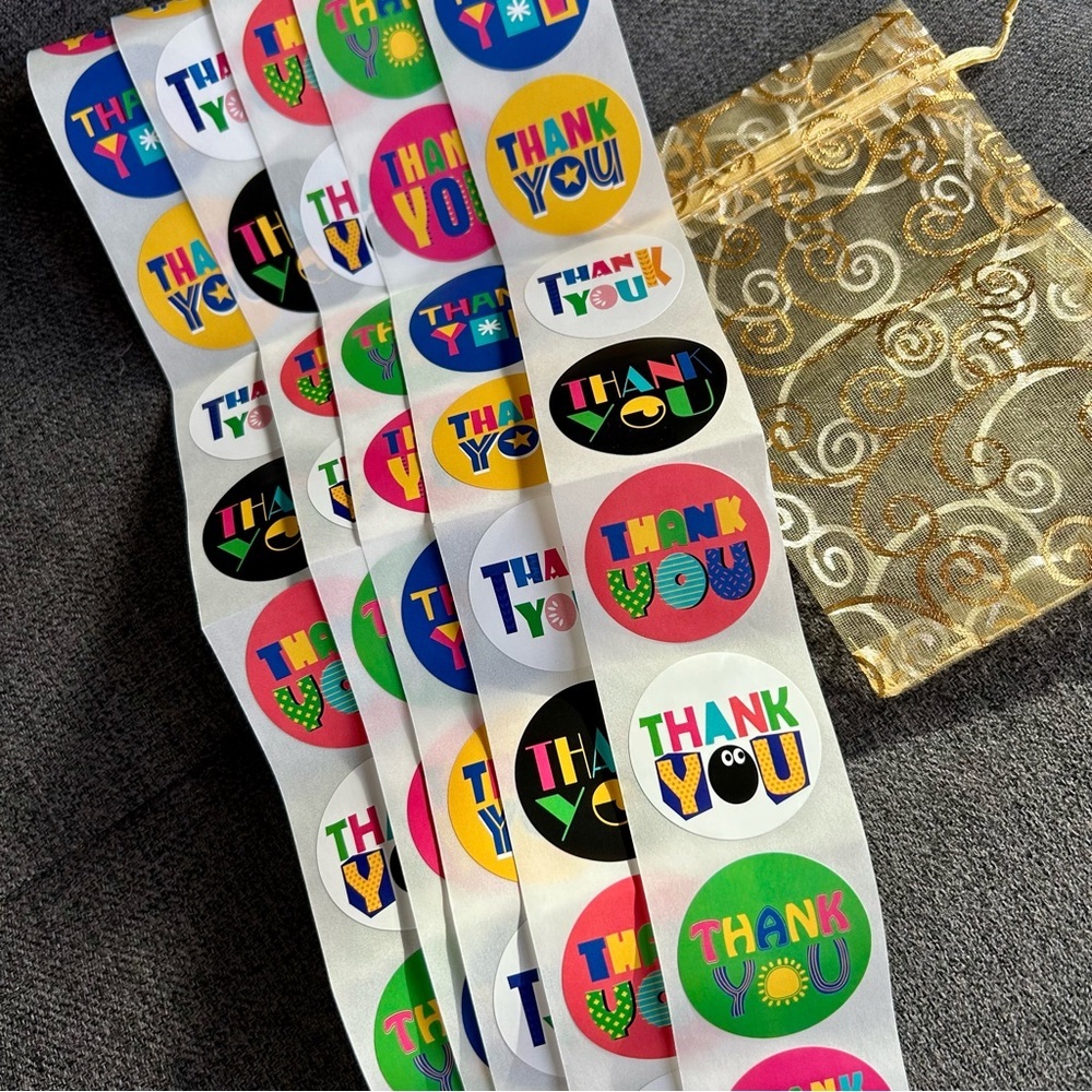 50 Count - Fiesta THANK YOU Style Stickers, Colorful, 1.5 inch
